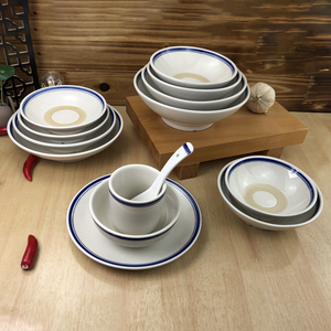 陶瓷全釉双蓝线土碗米饭碗商用汤碗怀旧老式复古酒碗釉下彩仿古