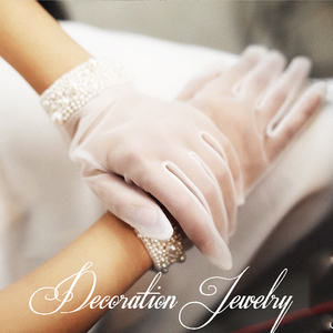 珍珠白色婚礼新娘韩式手套短款韩版弹力透明婚纱手套结婚配饰