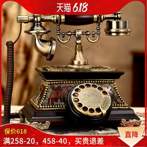 慕予臻仿古电话机欧式复古实木转盘老式客厅家用座机无线插卡电话