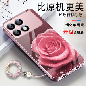 适用红米k70e手机壳23113RKC6C小米Redmik70pro玻璃新款盛开玫瑰花粉色精孔新品男女钢化膜颜控防滑高清简约
