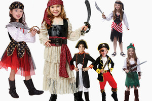 COS万圣节儿童节聚会派对儿童女加勒比流氓海盗船长裙子装扮服装