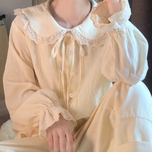PINKGIRL【小熊蕾丝】日系软妹娃娃领衬衫宽松可爱长袖内搭上衣女