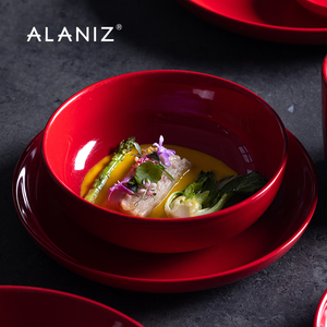 alaniz南兹pb红色碗家用陶瓷创意盘子碗过年餐具结婚乔迁送礼餐具
