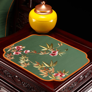 刺绣桌垫布艺餐垫新中式咖啡机垫摆件垫子中国风花瓶花盆垫布定制