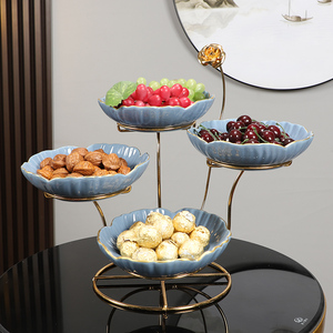 多层陶瓷水果盘新中式客厅茶几果盘坚果盘零食盘前台放糖果的摆件