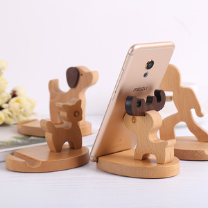 小鹿桌面手机支架创意定制卡通可爱木质懒人手机底座实木木制礼物