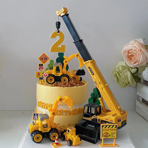 吊车起吊机蛋糕装饰摆件工程车起重机儿童周岁生日烘焙配件插件