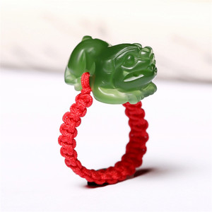 箴诺天然和田玉碧玉貔貅戒指满绿玉石男女红绳指环玉器