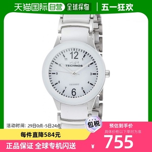 【日本直邮】TECHNOS天克诺女式石英手表28mm银×白瓷腕带