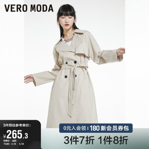 Vero Moda奥莱风衣早春清仓ins风复古翻领双排扣外套大衣上衣女