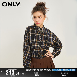 ONLY奥莱夏季新款时尚复古蝙蝠袖POLO领格子衬衫女