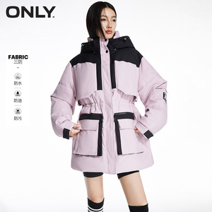 ONLY奥莱工装风连帽收腰抽绳保暖短款棉服女