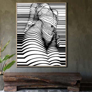 黑白人物抽象艺术油画布装饰画现代简约美女体三维线条几何墙壁挂