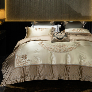 欧式奢华刺绣160支真丝棉纯棉床盖四件套全棉别墅样板间1.8米床品