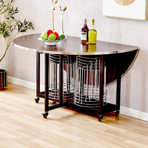 折叠桌子家用小户型收纳省空间餐桌移动简易小圆桌实木饭桌免安装