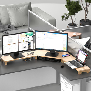 实木转角台式电脑屏幕增高架双屏显示器支架办公桌面收纳置物架
