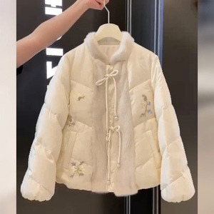 新中式唐装国风高级感加绒羽绒服白色棉袄棉服外套女冬季2023新款