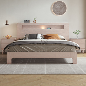 丽巢侘寂风白蜡木实木床小户型单人床主卧轻奢现代1.8米双人床