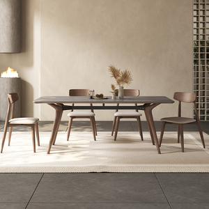 实木岩板餐桌现代简约白蜡木长方形意式小户型北欧风灰色家用饭桌