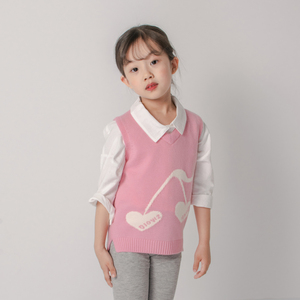 【100%羊毛】女童背心马甲2023年新款儿童羊毛衫加厚粉色洋气针织