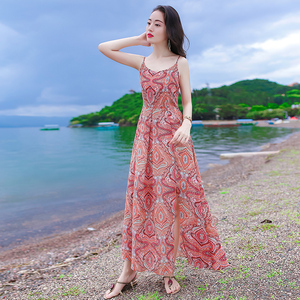 夏季女装雪纺连衣裙海边度假沙滩裙露背小个子旅游韩版教师中长裙