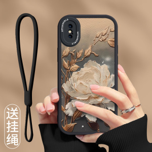 望舒金莲适用苹果x手机壳新款iphone8plus国风轻奢平果xr镜头全包6sp简约高级xsmax外壳女7p软硅胶防摔保护套