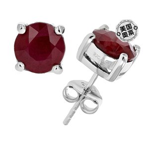 vir jewels3.50 克拉红宝石耳环 .925 纯银铑圆形爪七月生日石 -