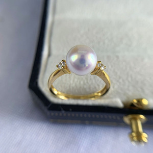 品味珍珠日本天然海水珍珠akoya戒指18K金指环女送女朋友老婆正圆