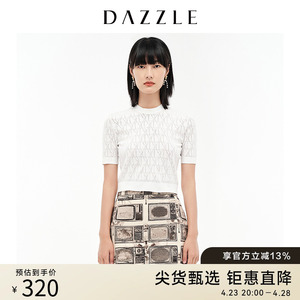 DAZZLE地素奥莱春季白色小众镂空针织衫短袖上衣女