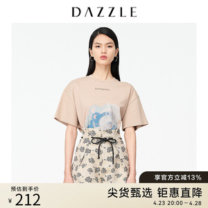 DAZZLE地素 奥莱春季巴巴爸爸联名系列3D印花短袖t恤女