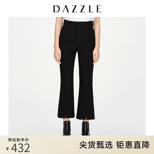 DAZZLE地素奥莱 黑色开叉显瘦锥形微喇西裤女2D1Q4091A