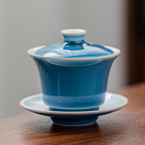 闽创三才盖碗茶杯陶瓷霁蓝釉手工大号单个泡茶碗家用功夫茶具套装