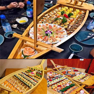 竹木制寿司船刺身船干冰船海鲜拼盘寿司盛台鱼生竹船料理寿司龙船