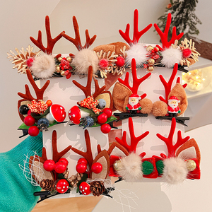 圣诞红色麋鹿耳朵发卡头饰可爱儿童装饰道具搞怪小鹿装扮配饰发夹