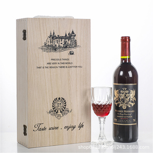 厂家直销双支实木翻盖桐木葡萄酒包装木盒 红酒礼盒 可定制图案