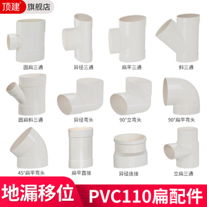 pvc110扁管配件卫生间移位器排水管下水管扁转圆三通伸缩扁管管件