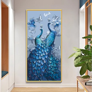蓝色孔雀diy数字油画手绘大幅寓意好走廊过道壁画轻奢欧式客厅画