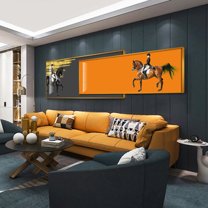 现代客厅装饰画大气爱马橙色卧室横幅挂画北欧沙发背景墙叠加挂画