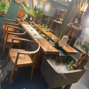 流水茶桌养鱼禅意茶台循环创意景观一体简约现代实木胡桃木茶桌椅