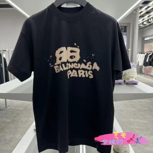 正品代购Balenciaga/巴黎世家BB字母泼墨涂鸦套头男女同款短袖T恤