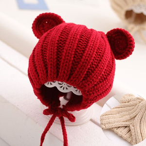 三个月宝宝帽子秋冬女宝过年婴儿帽可爱萌系耳朵婴童拜年红毛线帽