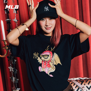 MLB官方 男女情侣新年龙年卡通T恤明星同款短袖24夏季新款TSQ01