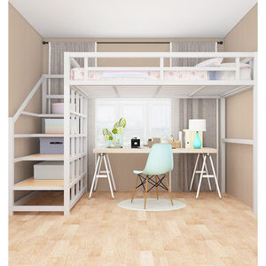 铁艺高架床多功能上床下空楼阁床小户型省空间上下双层铁床架白色