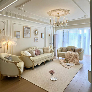 美式art布艺沙发组合客厅家具法式别墅欧式雕刻网红实木沙发高端