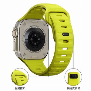 适用iwatch表带ultra2硅胶applewatchS9苹果智能手表S8金属S7SE男女生新款高级感运动替换腕带仿氟橡胶荧光绿