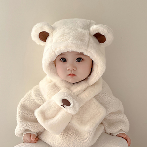 儿童帽子宝宝围巾一体秋冬季可爱超萌帽男女童加厚保暖婴儿护耳帽