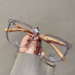 2024新款透明眼睛框TR90防蓝光平光镜复古木纹腿方框素颜近视眼镜