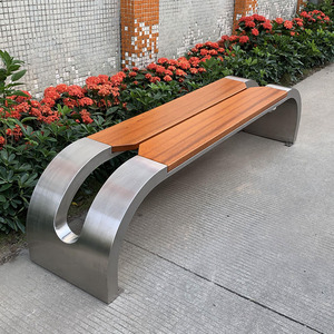 公园长椅户外休闲坐凳防腐实木坐凳不锈钢椅子木条休闲椅铁艺坐椅