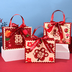 手提袋结婚2023新款礼品袋红色回礼盒伴手礼袋婚礼喜糖盒子