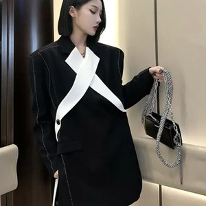 黑白撞色西装短外套小众设计高级感西服职业通勤时尚搭配秋季女装